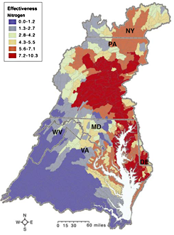 Nitrogen load map, 2010. Source: Chesapeake Bay Program