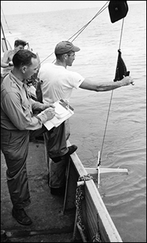 Prichard on board a research vessel. Photograph courtesy of the Pritchard family