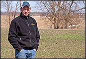 Mike Brubaker stands amid cover crops. Photograph: Jeffrey Brainard