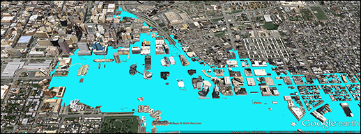 Flooding map courtesy of Google Earth and the Baltimore Office of Sustainability