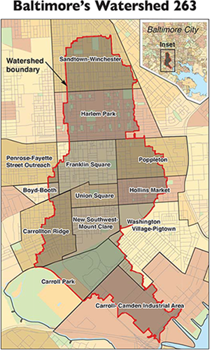 Baltimore's Watershed 263. Map: adapted by Sandy Rogers using a base map from the City of Baltimore Department of Planning