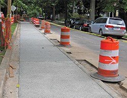 Strips of permeable paving were installed by the city in this Washington residential neighborhood. Credit: Jeffrey Brainard