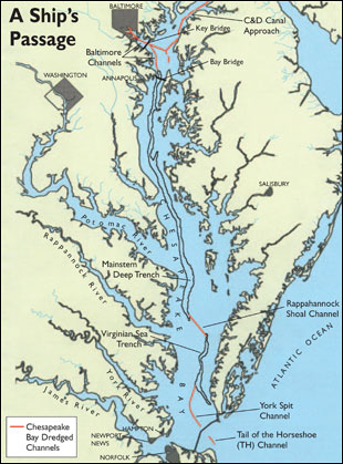 map showing the channels and trenches in the Bay