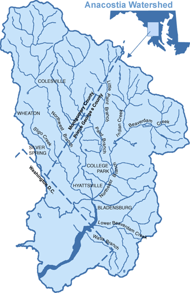 map showing the Anacostia watershed