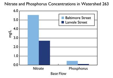 graph comparing nitrate and phosphorous concentrations in Watershed 262