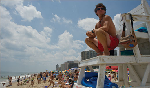 Life guard watching bathers at Ocean City, MD