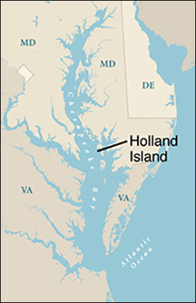 Chesapeake Bay map showing Holland Island courtesy of University of Texas Map Library