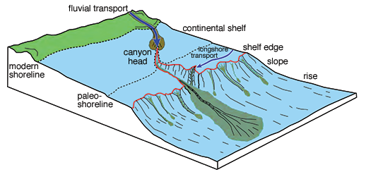 Geological forces formed the Mid-Atlantic's deep submarine canyons. Adapted from J. Obelcz et. al., Deep-Sea Research II 104: 106-119 (2014)