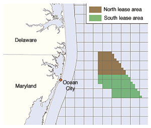 Maryland's proposed wind-power lease zone. Credit: Bureau of Ocean Energy Management