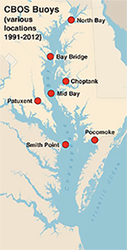 Map of CBOS stations. Map, created by Sandy Rodgers on a base map from Vectorstock.com