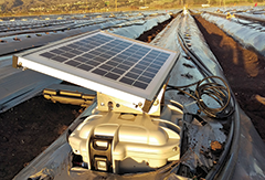 Solar powered nitrate sensor for measuring nitrates in farm soils. Photograph, Decagon Devices