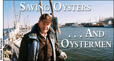 Saving Oysters ... and Oystermen.  Captain Art Dainiels on the deck of the City of Crisfield at home near Wenona, Deal Island, MD - by Skip Brown