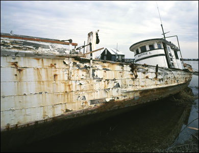 The Bessie L, a rusting boat.  Photograph by Michael Hogan