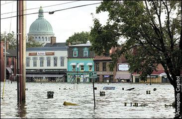 Downtown Annapolis flooded after Hurricane Isabel. Photograph by Annapolis Capitol
