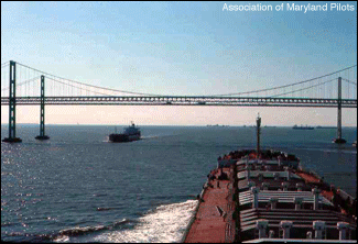 Big boat approaching the Bay Bridge - Association of Maryland Pilots