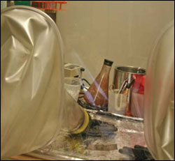 Glove box in Kevin Sowers lab in Baltimore - photo by Erica Goldman