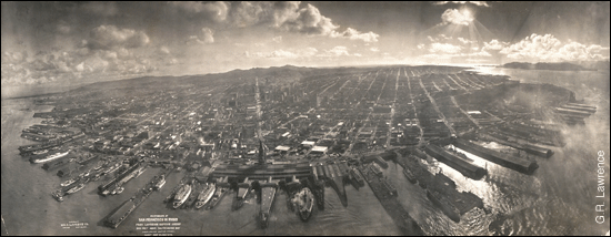 wide-angle view of San Francisco after the 1906 earthquake