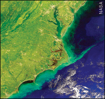 view of the Chesapeake Bay and Atlantic Ocean as seen from space