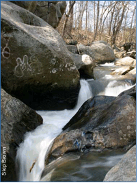Spring-time water flow between the rocks along the Northwest branch