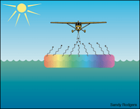 diagram of how the data is gathered by the ODAS sensor using light reflected back from the water
